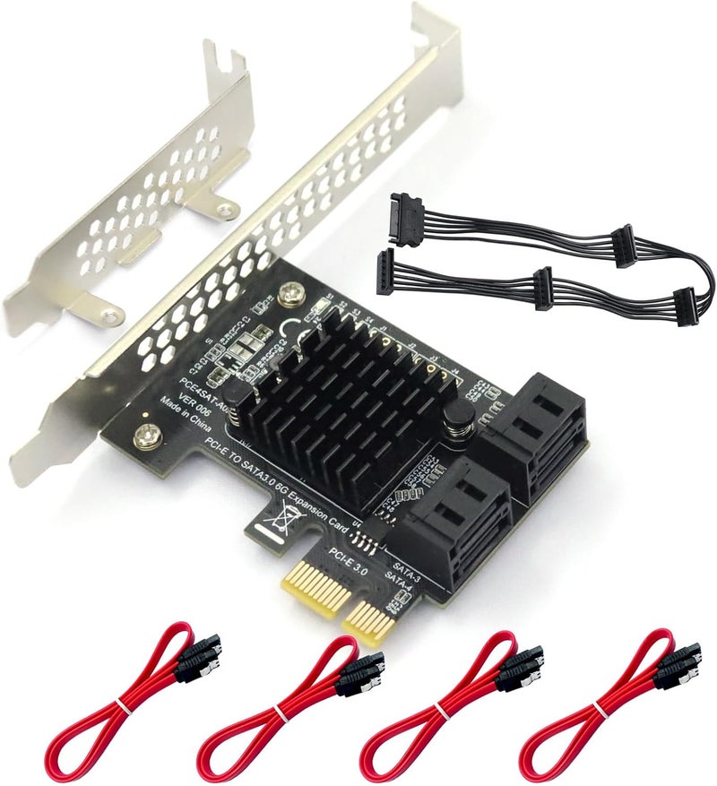 Xdingjiala 4-Port PCIe SATA III 6Gbps Expansion Card, PCIe x1 to 4 Port SATA 3.0 Controller Card - ASM1064 Chip, with Low Profile Bracket for Windows Linux Mac - Image 1